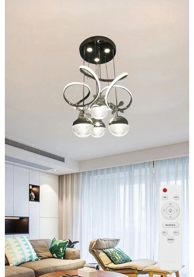 Papatya 3 Işık Kumandalı Beyaz, Sarı, Günışığı Krom Luxury Ledli Salon Avize Büyük Toplu