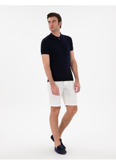 Lacivert Slim Fit Fermuarlı Polo Yaka Triko T-shirt