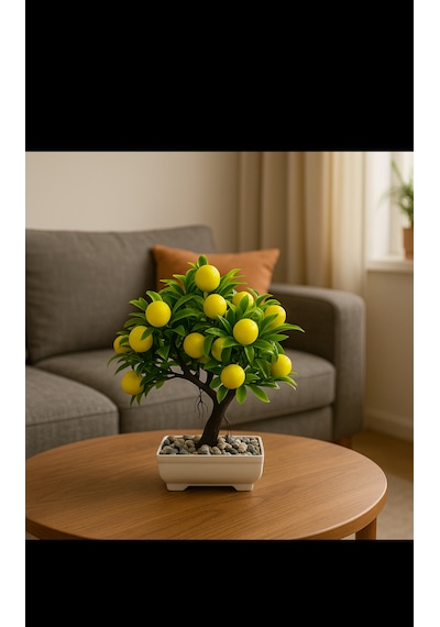 Dekoratif Limon Ağacı 23 Limonlu, Saksılı Ve Taşlı Plastik Bonsai Açık Sarı - Yeşil