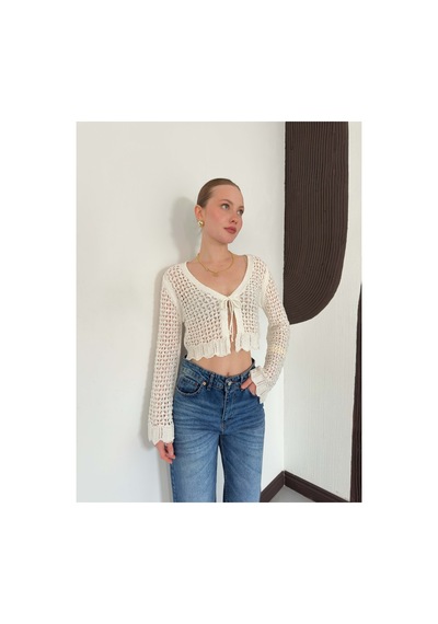Verymoda Ajurlu Triko Hırka Krem