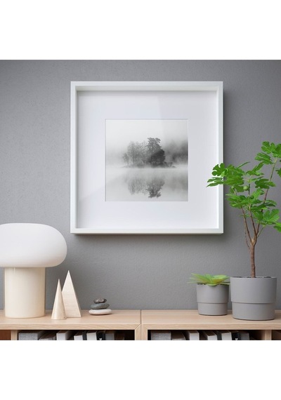 Sannahed 50x50 Cm Beyaz Çiçek Eşya Konabilen Derin Kutu Çerçeve Ahşap Fotoğraf Resim Çerçevesi