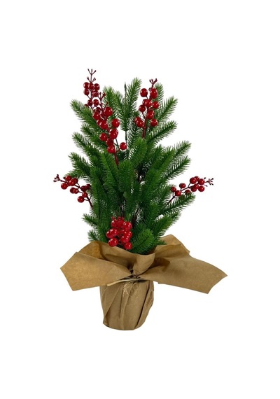 Yılbaşı Ağacı Kokina lı Yapay Çam Ağacı Kraft Saksıda 55cm