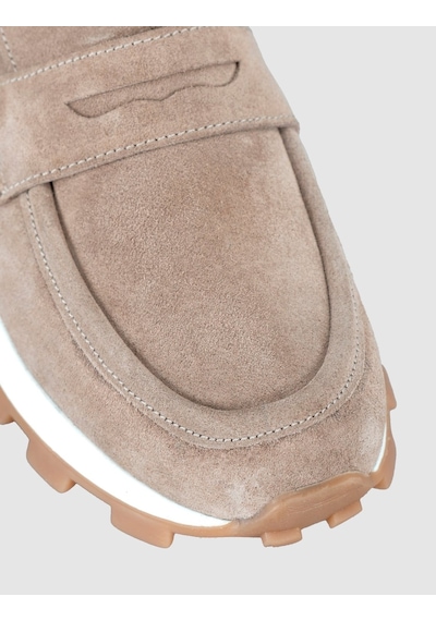 Monamae Krem Süet Deri Kadın Loafer Sneaker Ayakkabı