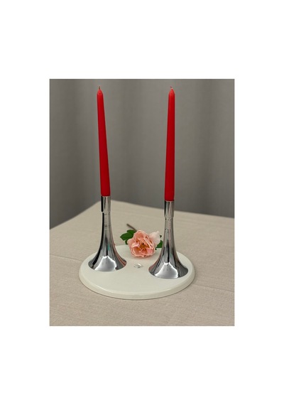 Gümüş Rengi 2'li İconic Şamdan & Mumluk Seti Hafif Duruş Güçlü Tasarım Gümüş - 807843423 Gümüş
