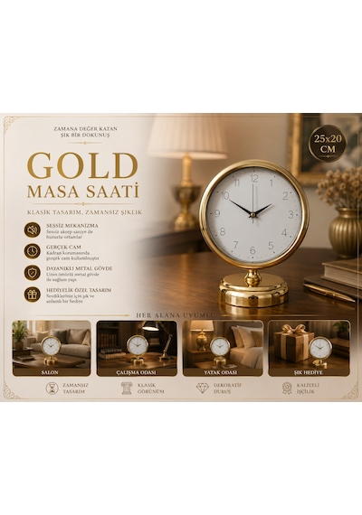 Golden Time 25 X 20 Cm Metal Masa Saati Gold