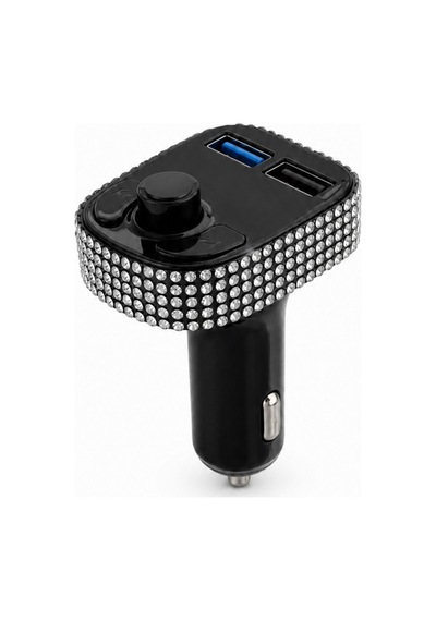 Araç İçi Kristal Gümüş Taşlı Fm Transmitter Bluetooth 2 Usb Oto Çakmaklık