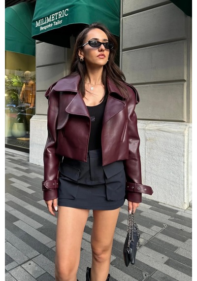 Candybia Bordo Deri Ceket Bordo Bordo