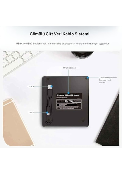 Techtic 8 Si 1 Arada Harici Cd Dvd Yazıcı Usb 3.0 Type-c Çoklu Usb Hub, Sd/tf Kart Okuyucu, Taşınabilir Optik Sürücü