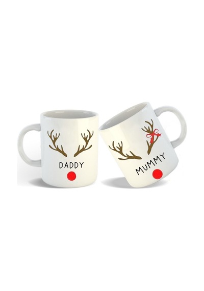 Yeni Yıl Anne Baba Noel Temalı 2 Li Kupa Bardak Beyaz