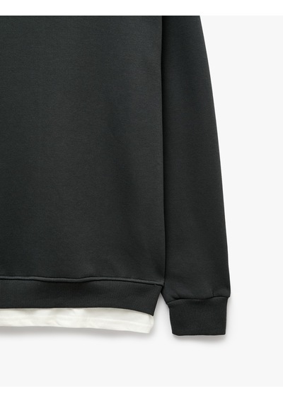 Koton Şardonlu Regular Fit Bisiklet Yaka Uzun Kollu Sweatshirt Antrasit 7wam70005mk