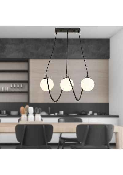 Jarry 3Lü Beyaz Camlı Siyah Modern Tasarım Yemek Masası Üstü Salon Avize