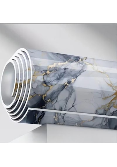 60cm X 3 Metre Tek Parça Yapışkanlı Mavi Gold Mermer Desenli Duvar Paneli Kağıdı Silinebilir Tx-6969 Altın - Turkuaz