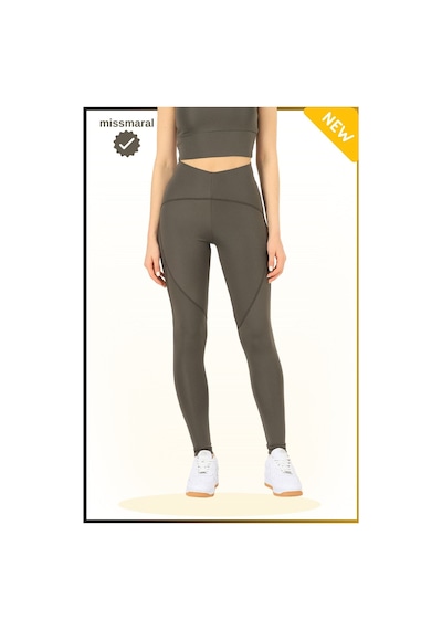 Missmaral Slim Fit Yüksek Bel Toparlayıcı Haki / Khaki Spor Tayt Flatlock Dikiş Detaylı Fit Tasarım Oslo 1090 Haki