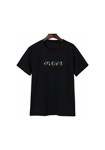 Novalisse Anneler Günü Mom Çiçek Temalı Baskılı Oversize Bisiklet Yaka T-shirt - Siyah Çoklu Renk