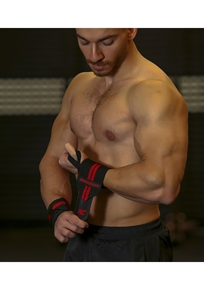 Musclecloth Pro Wrist Wraps + Pro Knee Wraps Seti Siyah Kırmızı Siyah-kırmızı