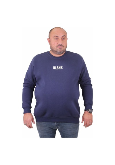 Moc Grande Mocgrande Erkek Büyük Beden Sıfır Yaka Sweat Hlsnk 23204 Indıgo Indigo
