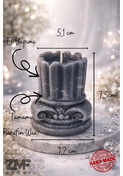5'li Antik Mum Seti - Gri Mermer Desen Özel Seri Tamamı Mum Gri