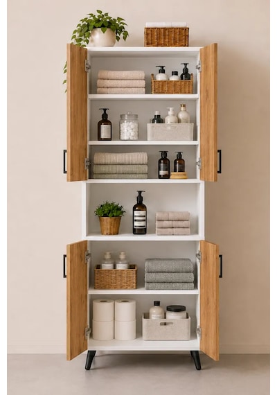 Reyo Enda Home Listra 4 Kapaklı Çok Amaçlı Dolap 170,8 Cm, Raflı, Ayaklı Depolama Dolabı Atlantik Çam - Beyaz Reyo Enda Home Listra 4 Kapaklı Çok Amaçlı Dolap 170,8 Cm, Raflı, Ayaklı Depolama Dolabı Atlantik Çam - Beyaz
