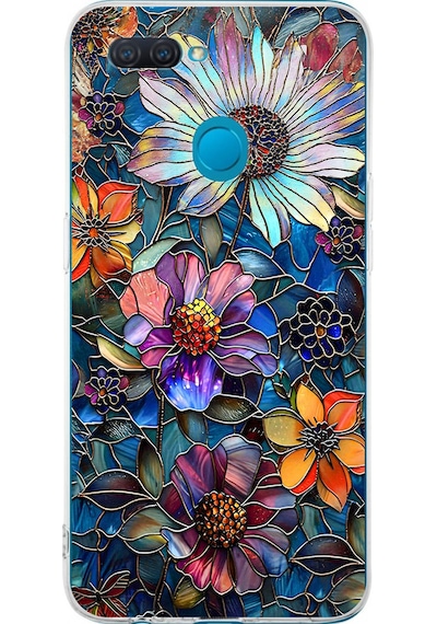 Printify Oppo A5s İle Uyumlu Vitray Mücevher Flora Tasarımlı Şeffaf Silikon Kılıf Şeffaf