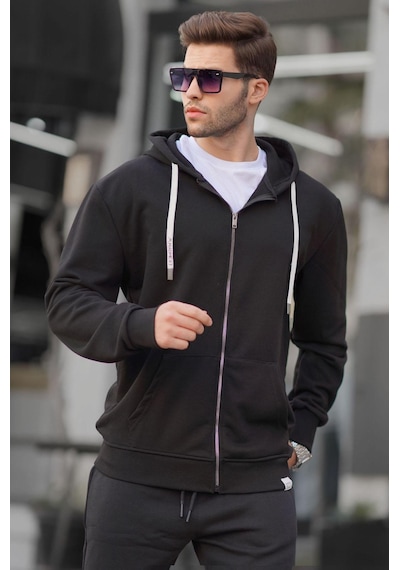 Madmext Siyah Fermuarlı Kapüşonlu Sweatshirt 6161-siyah Siyah