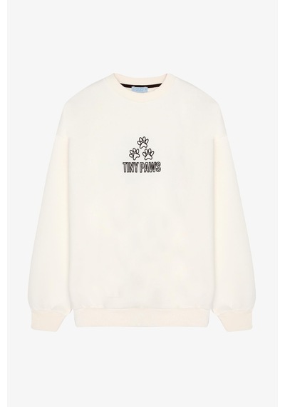 Quzu 01243 Baskı Ve Nakış Detaylı Kadın Sweatshirt Ekru