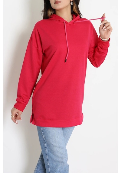 Modi 2 İplik Kapşonlu Tunik Sweat Fuşya - 42766.1878. Açık Gri - Beyaz - Pembe