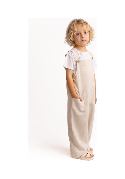 Oliven The Kid Unisex Bol Paça Keten Salopet Naturel Naturel Bej