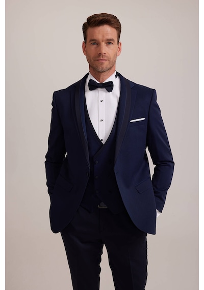 Ysf Erkek Açık Mavi Slim Fit Yelekli Şal Yaka Damatlık