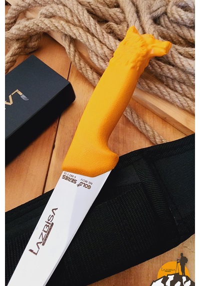 İşlemeli Tpe Sap Outdoor Kamp Bıçağı Çakısı Kılıflı Kmi-544 Sarı