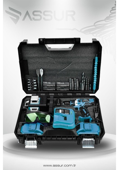 Assur Profesyonel 12v Çift Akülü 12 Köşe 360 Lazer Hizalama & Akülü Vidalama 84 Parça Set-1654