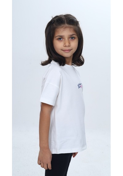Toontoy Kids Toontoy Kız Çocuk Baskılı Bisiklet Yaka Kısa Kollu Tişört 24977 Ekru