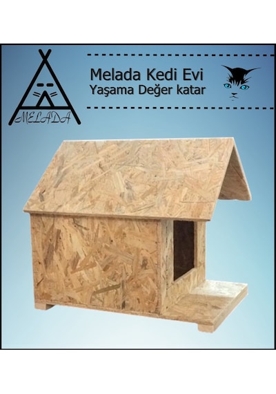 Melada Kedi Evi Dış Ortam Uygun Ahşap Kedi Evi Osb 45x40x40 Cm