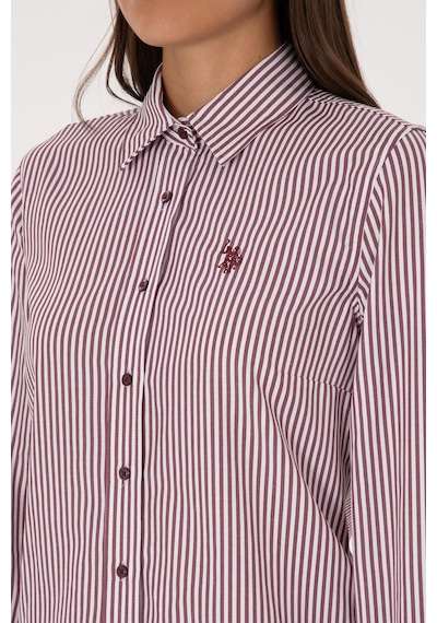 U.S. Polo Assn. Kadın Bordo Çizgili Uzun Kollu Gömlek 50316492-VR177