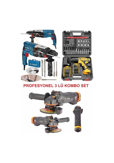 Böhrer Ultra3 Ultra 3 Lü Set 2100 W Taşlama + 2450 W Kırıcı Delici Hilti + 58 V Full Setli Şarjlı Matkap