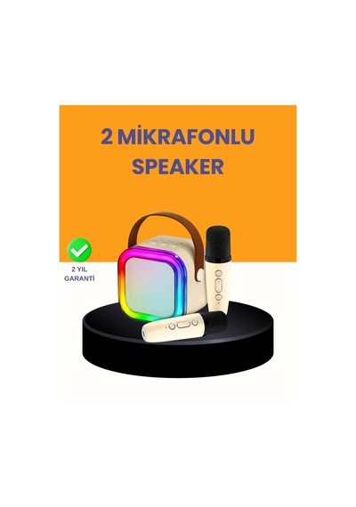 Hubrendy Tekno Çift Mikrofonlu Kompakt Karaoke Hoparlör Uzun Pil Ömrü