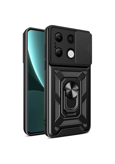 Mobilteam Redmi Note 13 4g Kılıf Magnetik Standlı Kamera Korumalı Sürgülü Vega Kapak - Siyah