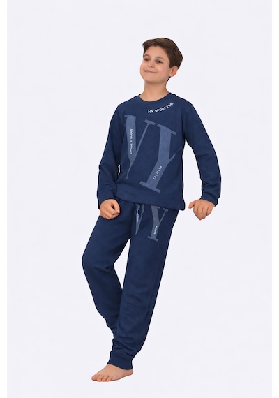Tarık 11-16 Yaş Erkek Çocuk Pijama Takım Ny Baskılı-4225310 - Mavi Mavi