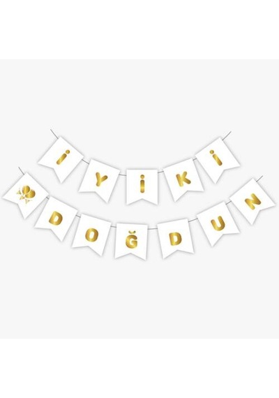 Iyiki Doğdun Flama Beyaz Üzeri Gold Iyi Ki Doğdun Banner Yazı