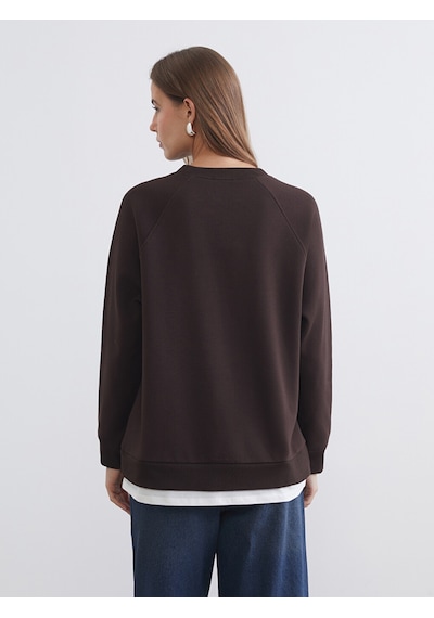 Lcw Comfort Kahverengi Bisiklet Yaka Oversize Kadın Kalın Sweatshirt
