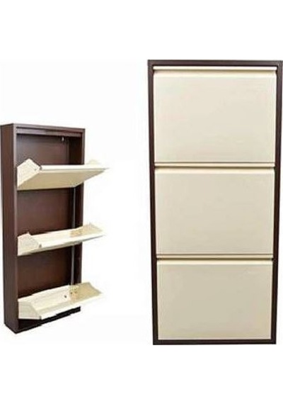 3Lü Metal Ayakkabılık Kahve-Krem 3Lü Metal Ayakkabılık Kahve-Krem