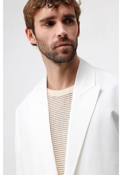 Antioch Relax Fit Keten Karışımlı Erkek Blazer Ceket Beyaz