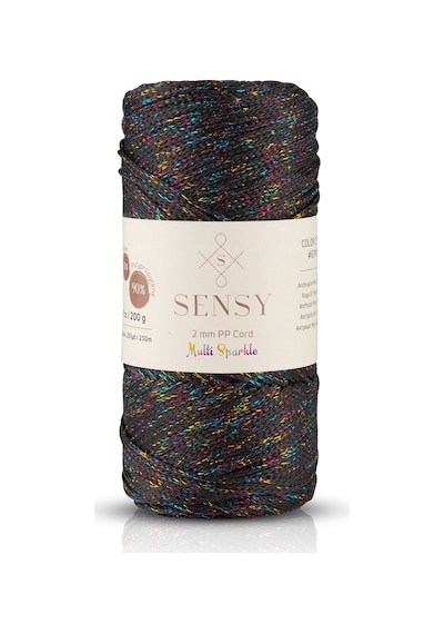 Sensy Multi Sparkle Simli 200 Gr Polyester Makrome Ip Koyu Gri 2 Mm - 230 M Çanta İpi