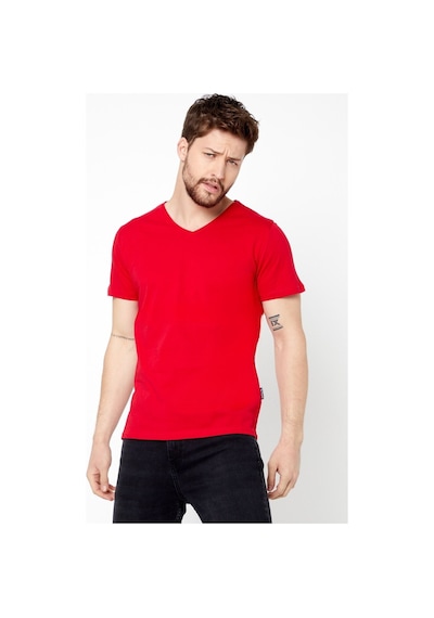 MMetalic Erkek Pamuklu Kısa Kollu V Yaka T-Shirt (501126077) Kırmızı