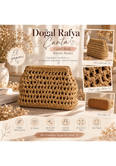 Camel Rafya İp Burslu Çanta