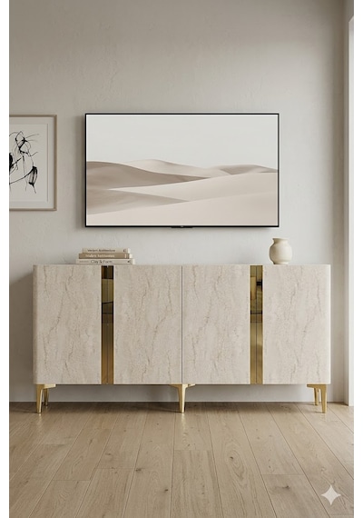 Ka1598btg Anka Konsol Ve Tv Sehpası Beyaz-traverten-gold 150cm