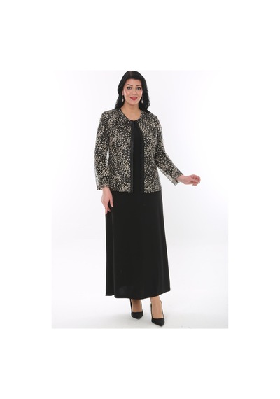 Ladies First Büyük Beden 3825 Siyah-altın Ceket+elbise Takım 001