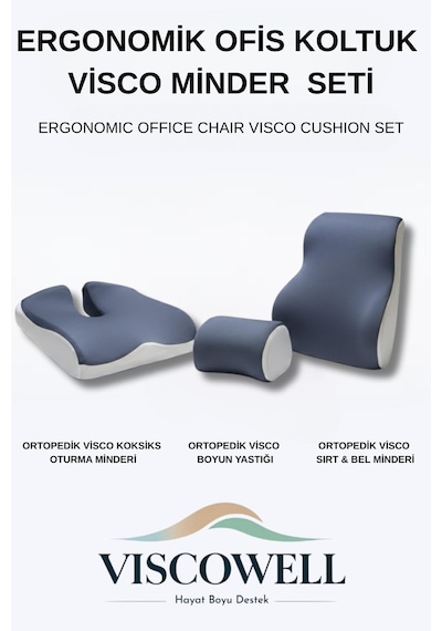Visco Ergonomik Ofis Koltuk Minder Seti %100 Visco