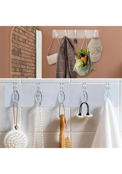 Buffer 5'li Güçlü Yapışkanlı Şeffaf Duvar Askısı Banyo Mutfak Düzenleyici Pratik Askılık