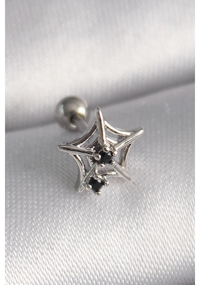 316l Çelik Gümüş Renk Siyah Zirkon Taş Detay Örümcek Ağ Model Tragus Piercing Çok Renkli 73392041