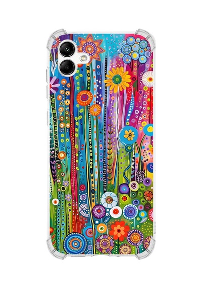 Printify Samsung Galaxy A04 İle Uyumlu Düşlerin Dansı Serisi Folklorik Bahçe Tasarımlı Uv Baskılı Köşe Korumalı Antişok Kılıf Şeffaf